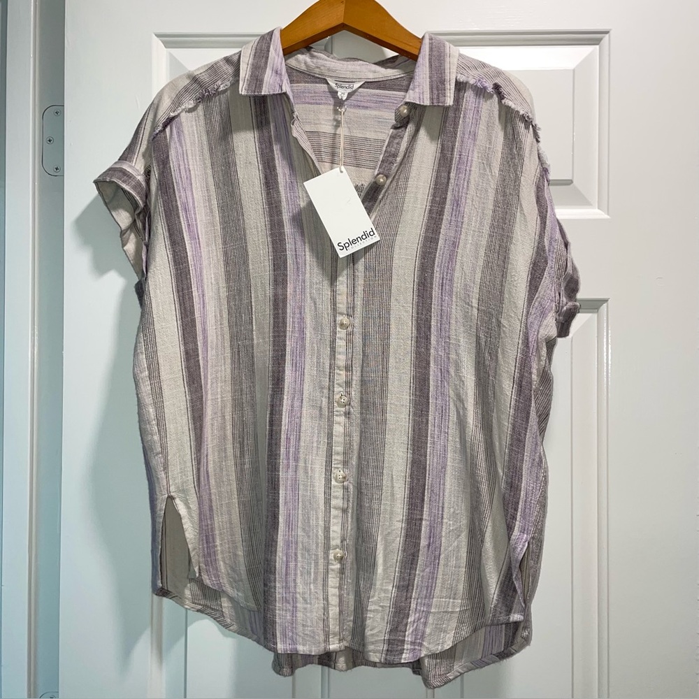 Splendid Linen Blouse XS NWT Cottagecore Lagenlook Beachy Raw Seams